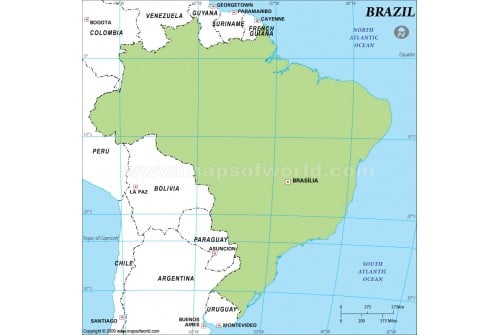 Brazil Outline Map in Green Color