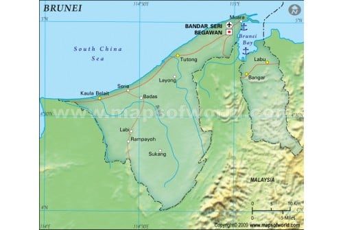 Brunei Political Map, Dark Green 