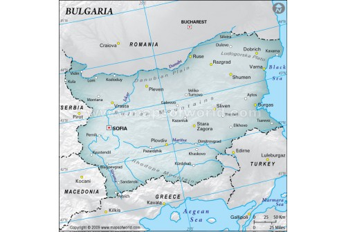Bulgaria Physical Map, Gray