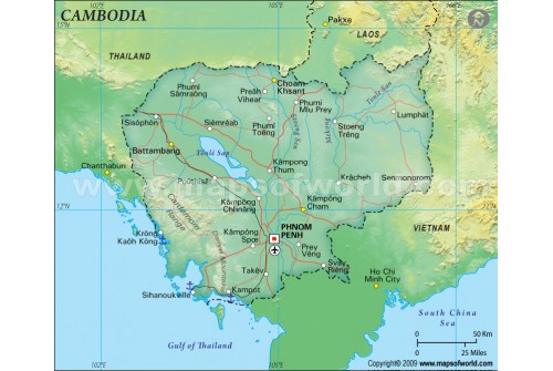 Cambodia Political Map, Dark Green 