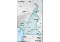 Cameroon Physical Map with Cities in Gray Color - Digital File