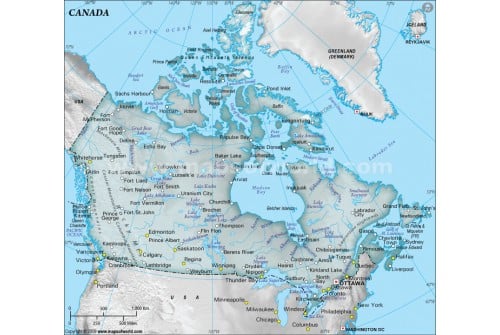 Canada Physical Map, Dark Green