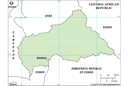 Central African Republic Outline Map, Green