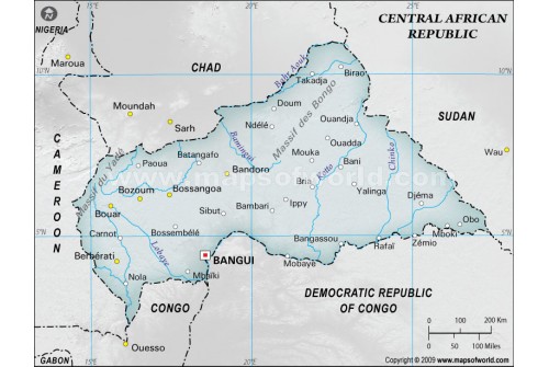 Central African Republic Physical Map in Gray Color