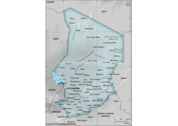Chad Physical Map with Cities in Gray Color