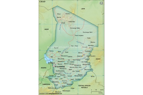 Chad Political Map, Dark Green 