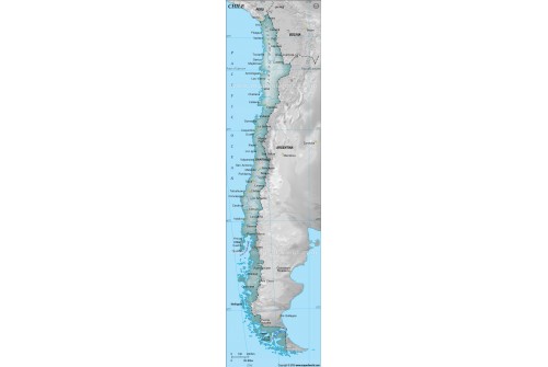 Chile Physical Map with Cities in Gray Color