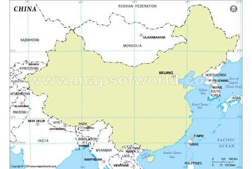 China Outline Map, Green 