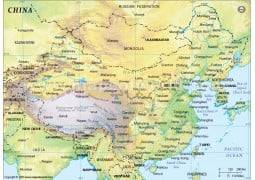 China Physical Map, Green  - Digital File