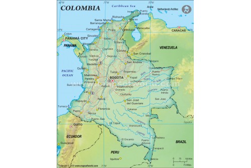 Colombia Political Map, Dark Green 