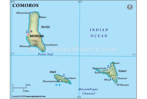 Comoros Political Map, Dark Green 