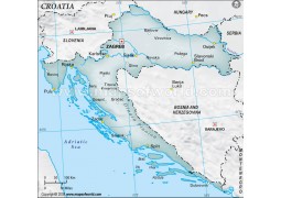 Croatia Physical Map with Cities in Gray Color - Digital File