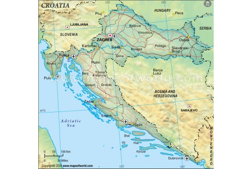 Croatia Political Map, Dark Green 