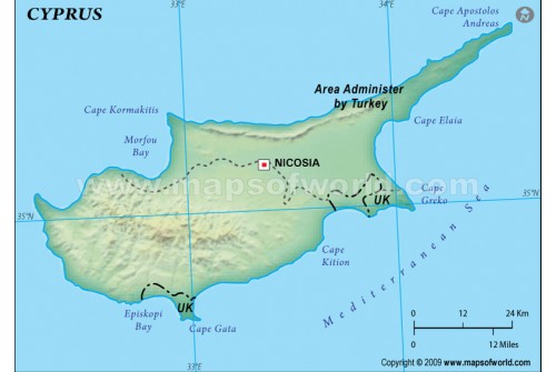 Cyprus Blank Map, Dark Green 