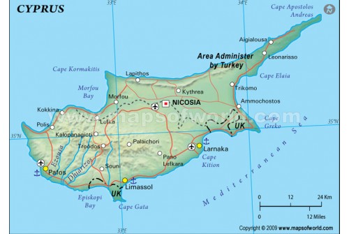 Cyprus Political Map, Dark Green 