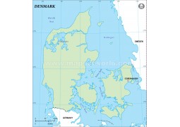 Denmark Outline Map in Green Color - Digital File