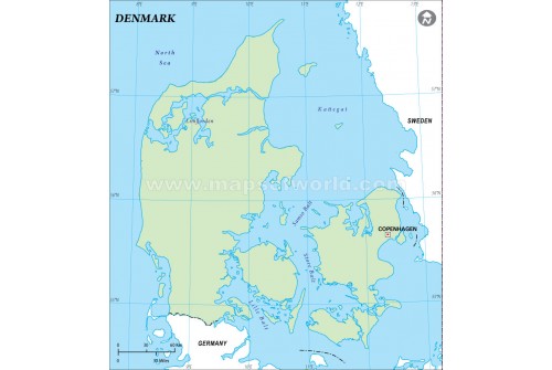 Denmark Outline Map in Green Color
