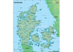 Denmark Political Map, Dark Green 