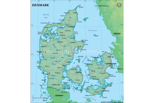 Denmark Political Map, Dark Green 