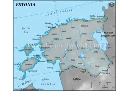 Estonia Physical Map with Cities in Gray Background - Digital File