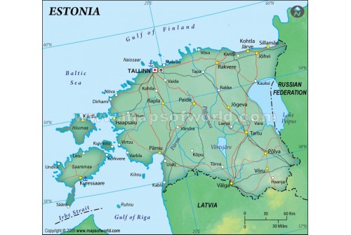 Estonia Political Map, Dark Green 