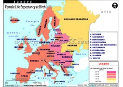 Europe Female Life Expectancy At Birth Map - Digital File