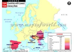 Europe Top Ten Countries With Lowest Literacy Rate Map - Digital File