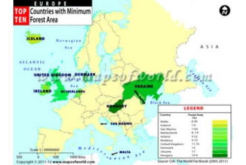 Europe Top Ten Countries With Minimum Forest Area