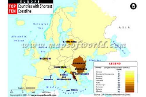 Top Ten Countries of Europe With Shortest Coastline