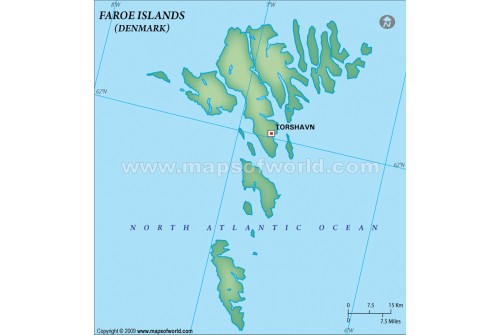 Faroe Islands Blank Map, Dark Green 