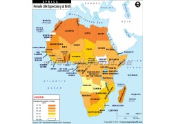 Female Life Expectancy At Birth In African Countries Map - Digital File