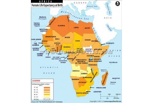Female Life Expectancy At Birth In African Countries Map