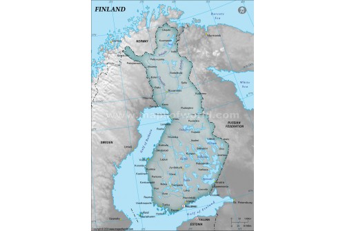 Finland Physical Map, Dark Green 