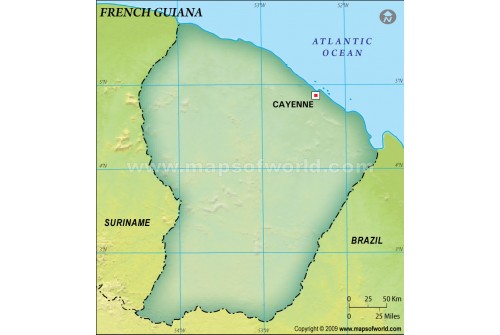 French Guiana Blank Map, Dark Green 