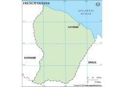 French Guiana Outline Map, Green  - Digital File
