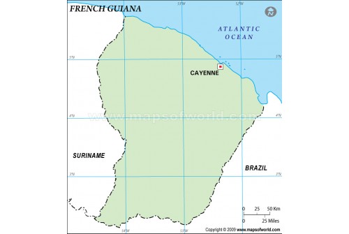 French Guiana Outline Map, Green 