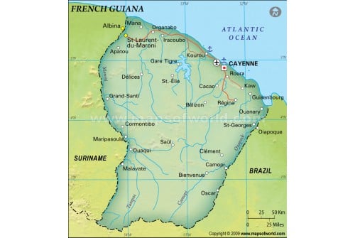 French Guiana Political Map, Dark Green 
