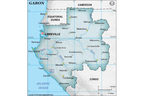 Gabon Physical Map, Dark Green 