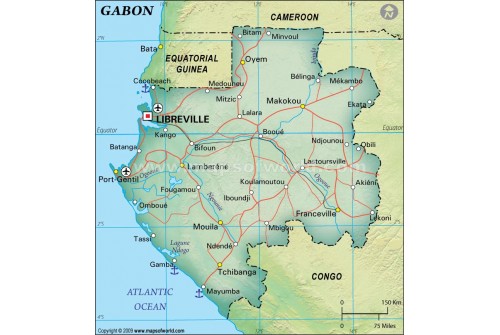 Gabon Political Map, Dark Green 
