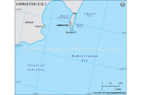 Gibraltar Physical Map in Gray Background