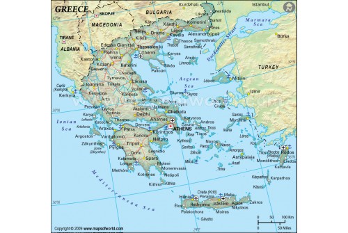 Greece Political Map in Dark Green Color