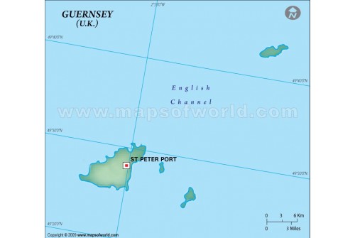 Guernsey Blank Map in Dark Green Color