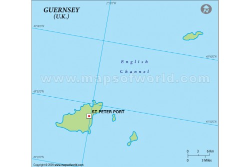 Guernsey Outline Map in Green Color