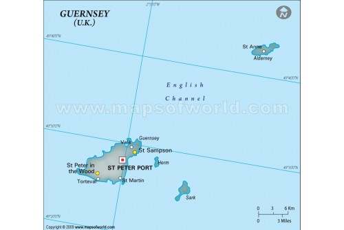 Guernsey Physical Map in Gray Color
