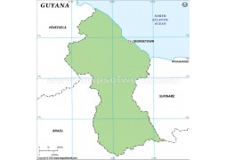 Guyana Outline Map, Green  - Digital File