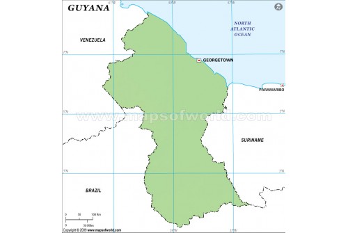 Guyana Outline Map, Green 
