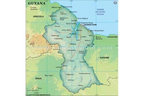 Guyana Political Map, Dark Green 