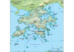 Hong Kong Political Map in Dark Green Color - Digital File