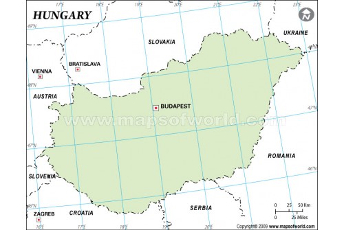 Hungary Outline Map in Green Color