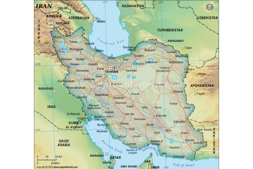 Iran Political Map, Dark Green 